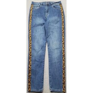 Tractr Blu Skinny Jeans Womens 28 Blue Denim Leopard Print Side Trim Medium Wash